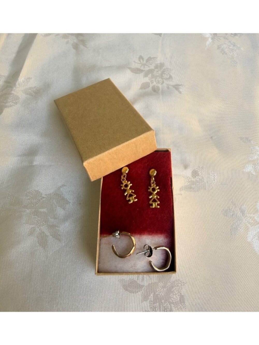 Set Of 2 Gold-Tone Earrings: Dangling Figure Design & Hoop Style